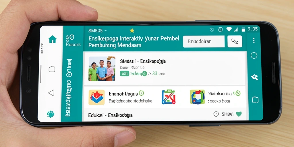 Tampilan antarmuka aplikasi Ensiklopedia SM605 yang interaktif dan informatif.