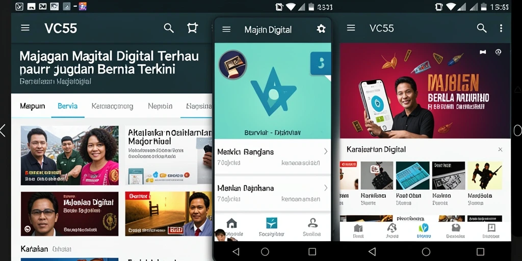 Antarmuka VC55 menampilkan berita terbaru dengan desain yang menarik.